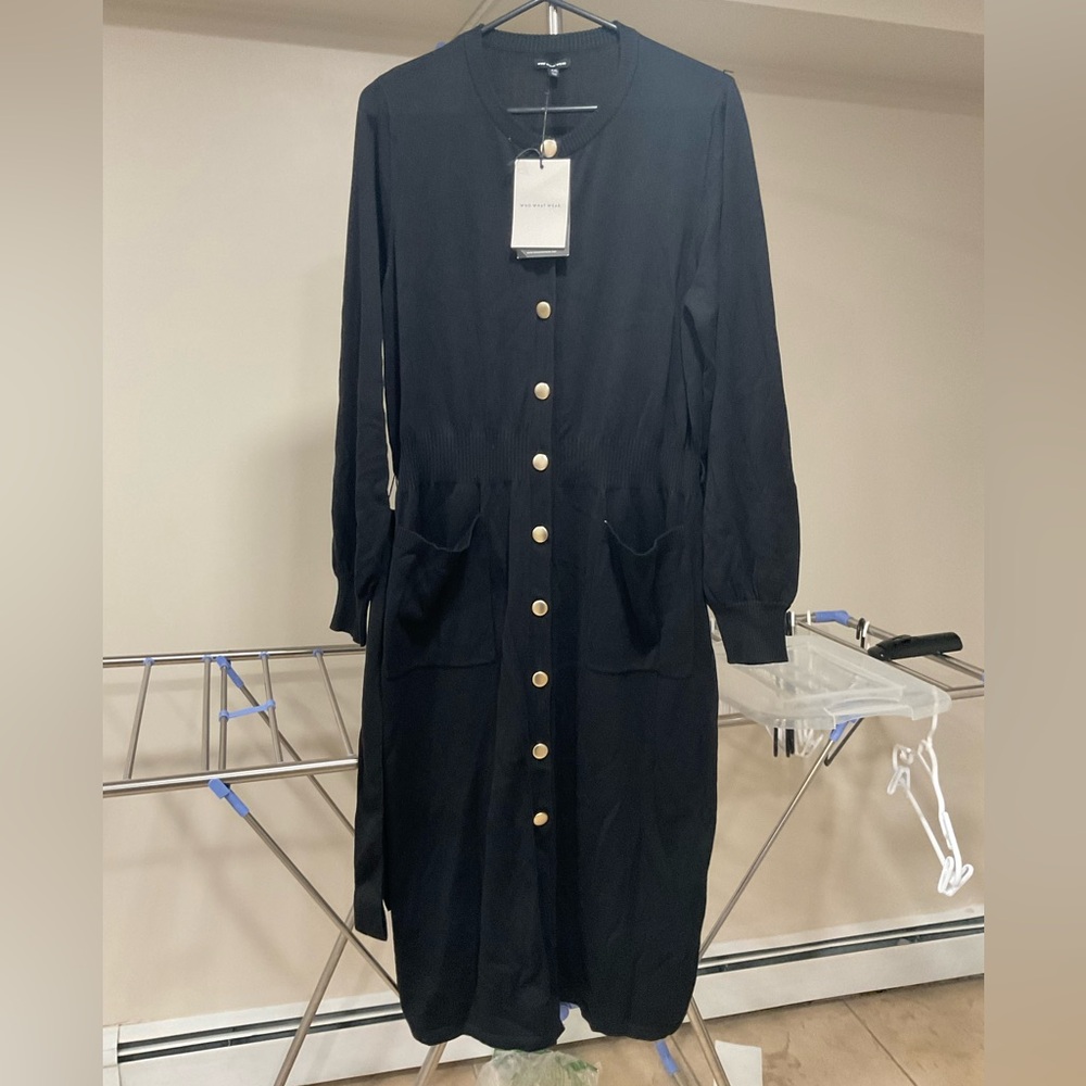 Who what wear Elegant Black Button-Down Dress